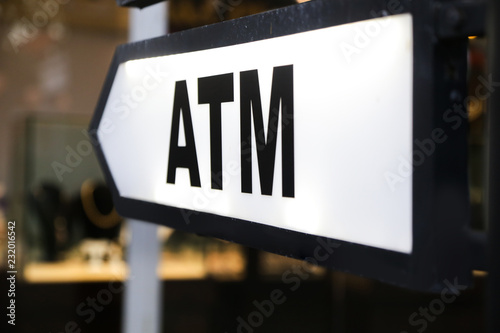  ATM arrow light sign, close up image