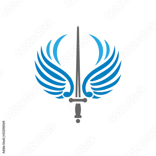 creative sword with bird wings, battle and security metaphor logo vector concept