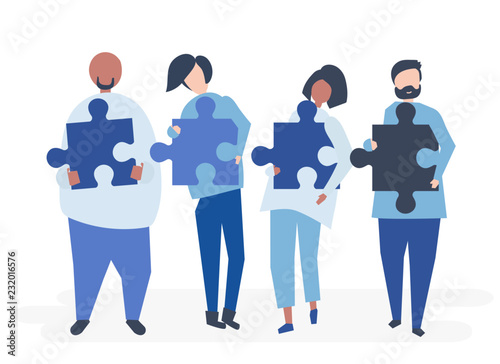 People from diverse backgrounds carrying jigsaw pieces