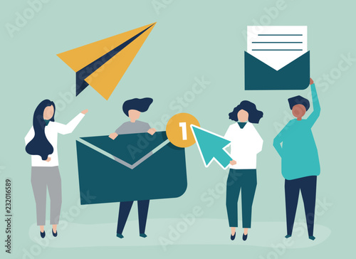Character illustration of people with internet message icons
