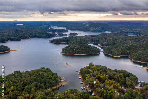 Aerial view of Lake  Allatoona just after the sunset © rodphotography
