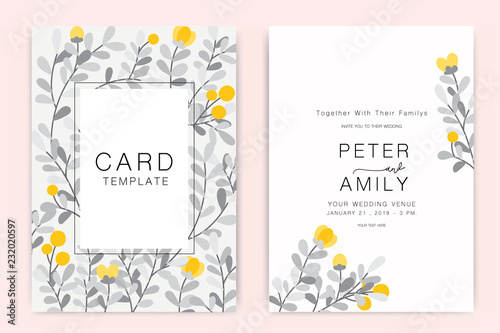 Wedding Invitation, floral invite thank you, rsvp modern card Design flower and leaf  branches decorative Vector elegant rustic template
