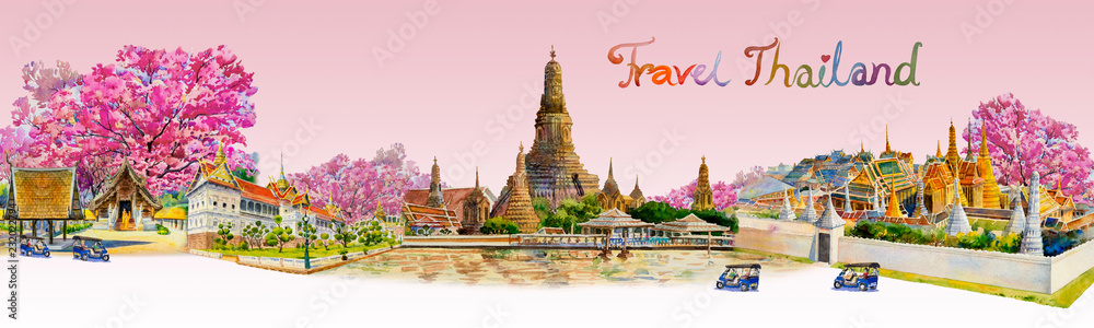 Obraz premium Panorama view famous landmarks in Thailand.