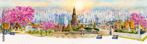 Panorama view famous landmarks in Thailand.