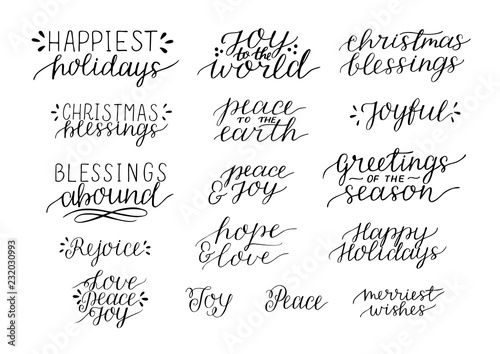 Collection with 16 Holiday Christmas hand lettering quotes