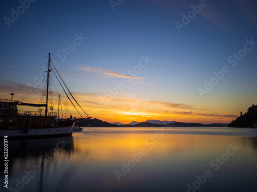 Sunrise on the bay of Nidri in Lefkas island Greece © Netfalls