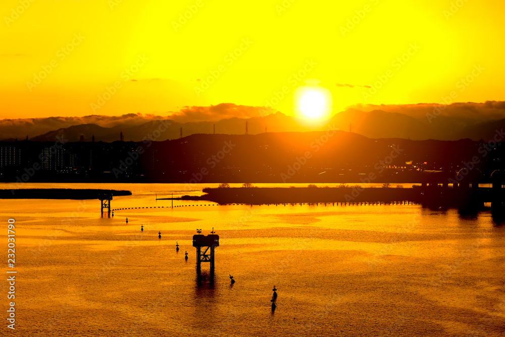 Nagara River (Nagara-gawa) in the city of Gujo, Gifu Prefecture, and its mouth in the city of Kuwana, Mie Prefecture, Japan.