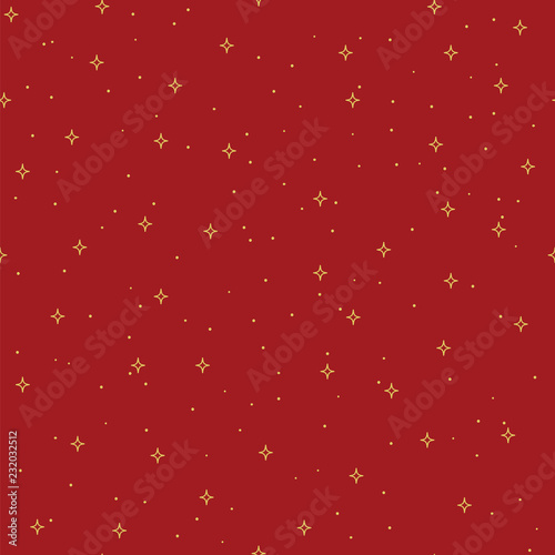Hand drawn Merry Christmas and Happy New Year doodle gold and red  seamless pattern