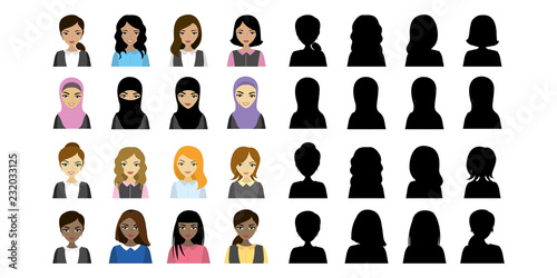 Multi Ethnic Female avatars and black silhouette