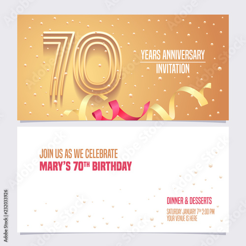 70 years anniversary invitation vector illustration. Design element