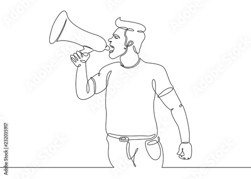 One continuous drawn single line art line character megaphone