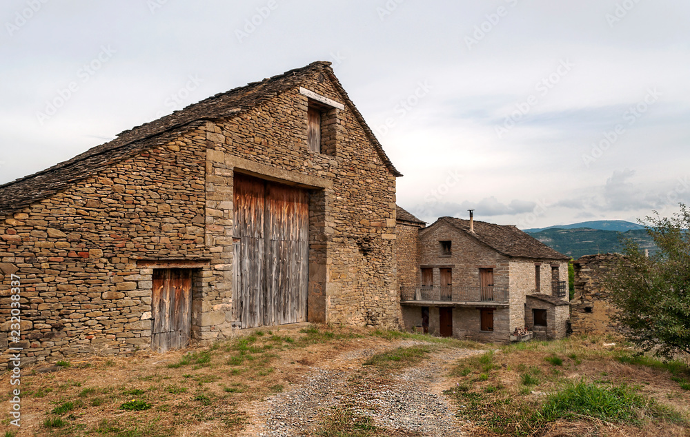 Village with stone houses in the Pyrenees mountains Village with stone houses in the Pyrenees mountains