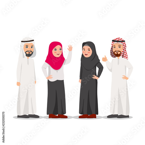 Group of People Wearing Arabian Traditional Dress, Man and Woman Vector Illustration