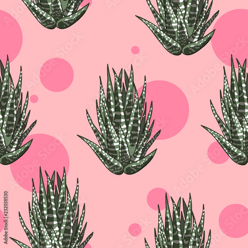 Beautiful succulents decoration design. Floral seamless pattern. Botanical illustration.