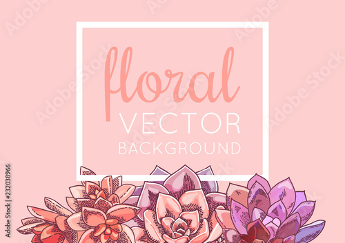 The illustration with beautiful succulents decoration. Vector floral design. Botanical background template.