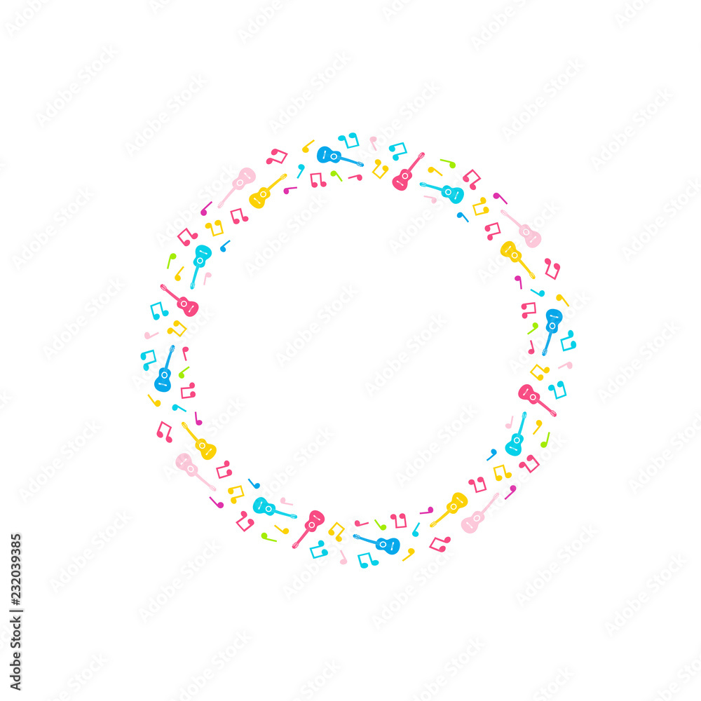 Vector wreath with music notes and guitars. Vector wreath with music notes and guitars.