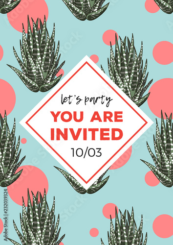 The illustration with beautiful succulents decoration. Vector floral design. Botanical background template.
