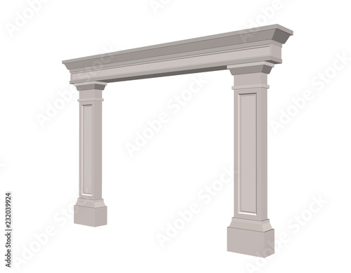 Arch from pilasters. Isolated on white background. 3d Vector illustration.