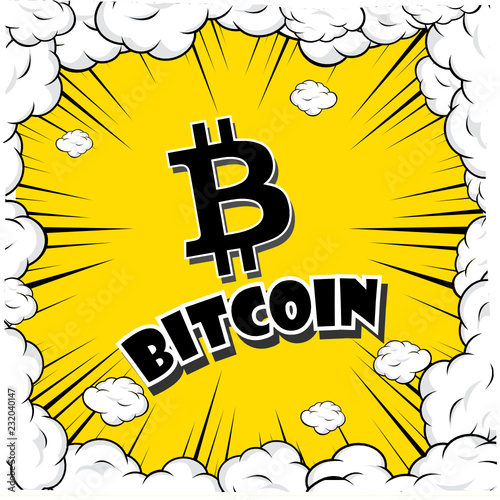 Cryptocurrency icon with retro comic style on warm yellow background:BTC icon