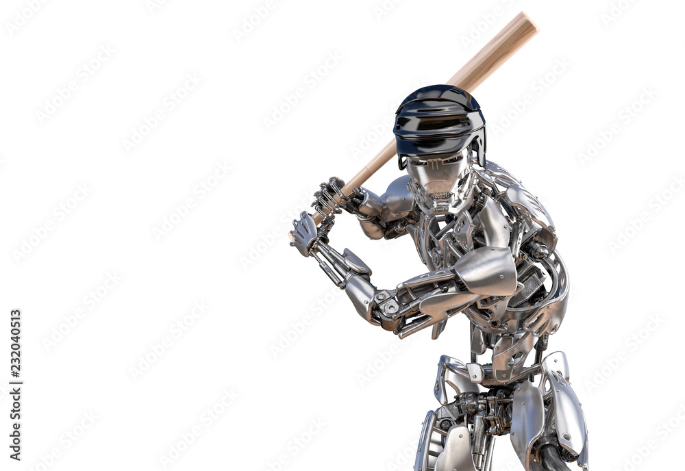 Baseball player robot. Human and cyborg robotic integration concept. Robotic  technology 3D illustration Stock Illustration | Adobe Stock