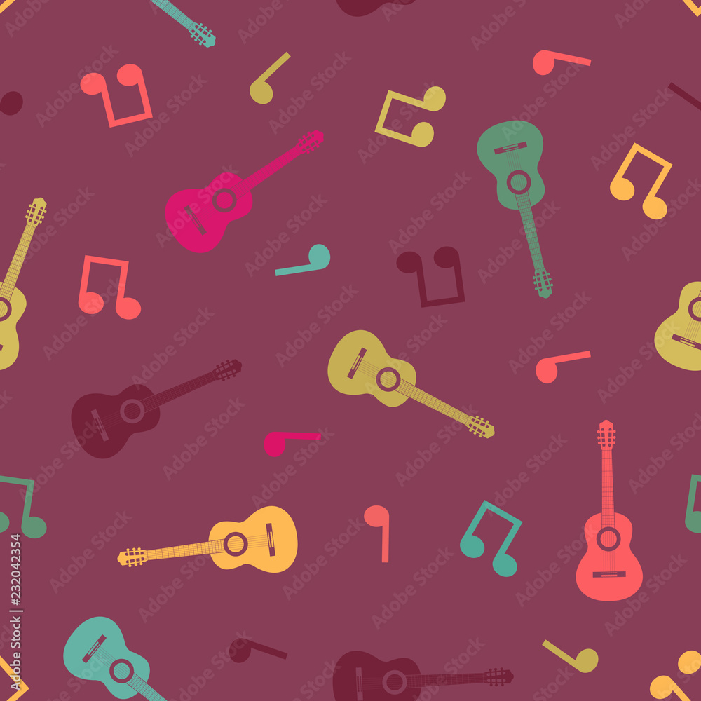 Obraz premium Vector seamless pattern of colorful classical acoustic guitars a