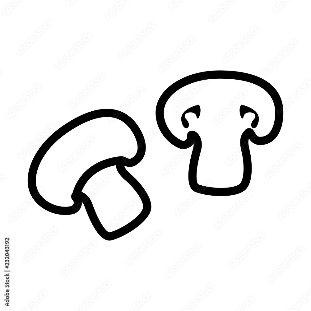 Mushroom collection. Line icon of whole and halved champignon mushrooms. Vector Illustration Mushroom collection. Line icon of whole and halved champignon mushrooms. Vector Illustration