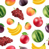 Vector color realistic fruits and sweet berries pattern or background illustration