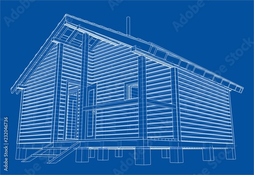 Sketch of small house. Vector rendering of 3d