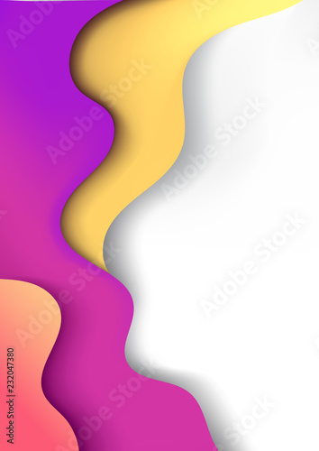 Vertical A4 banner with 3D abstract background with pink yellow paper cut waves. Vector design layout for presentations, flyers, posters