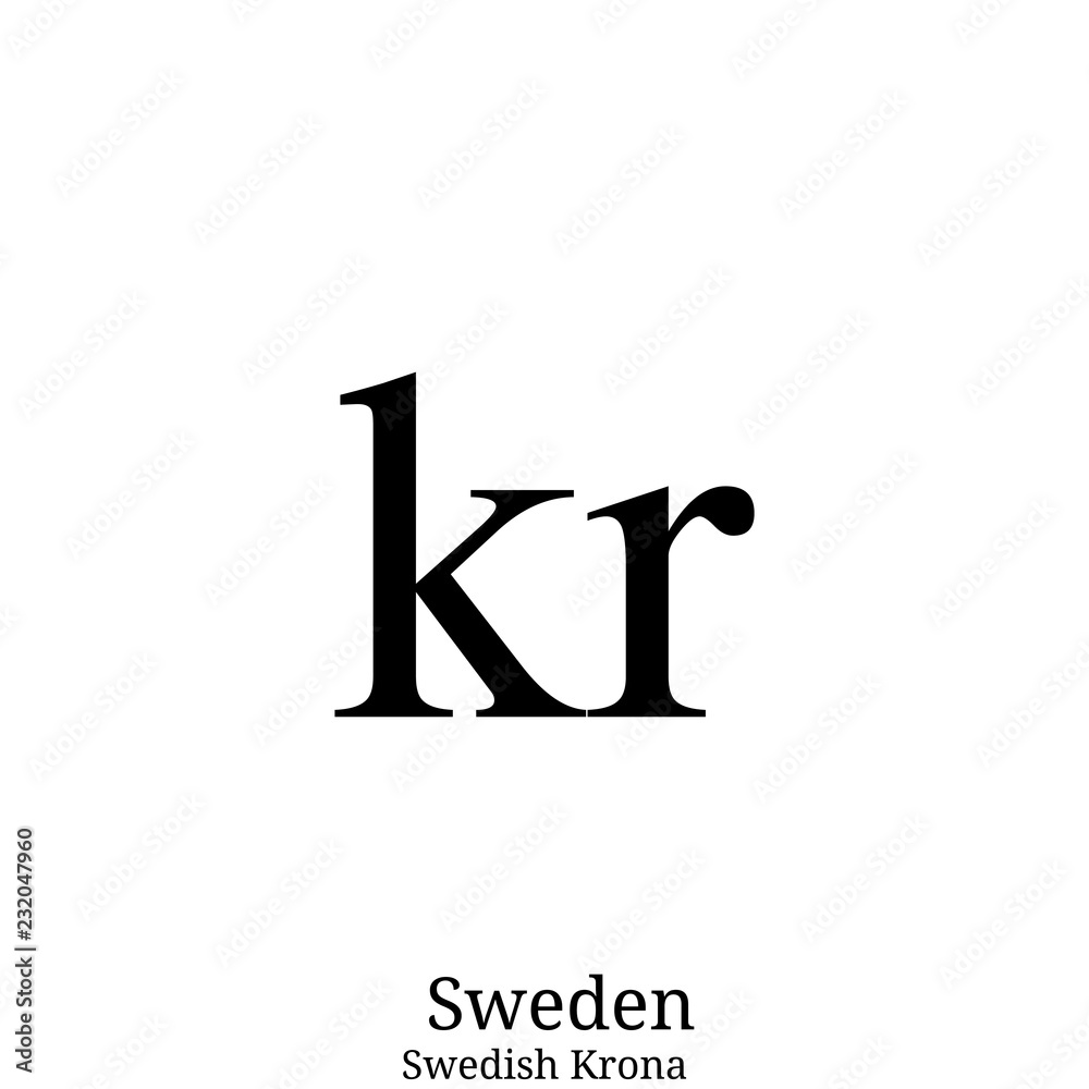 Black Swedish Krona currency symbol isolated on white background Stock  Vector | Adobe Stock