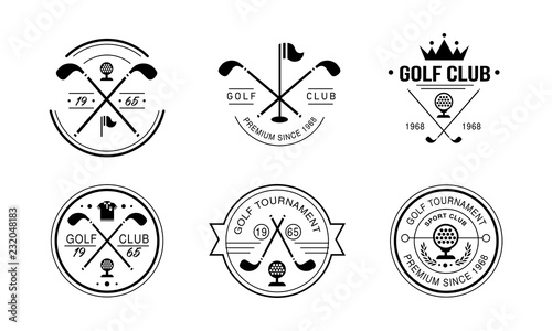 Golf club premium since 1968 logo, golfing club retro badges, sport tournament or competition vintage labels vector Illustration on a white background