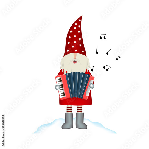 Christmas vector card Santa Claus on white background with accordion