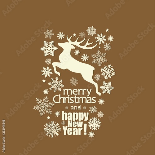 Christmas greeting card with deer and snowflacke photo
