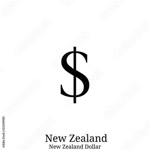 Black New Zealand Dollar currency symbol isolated on white background