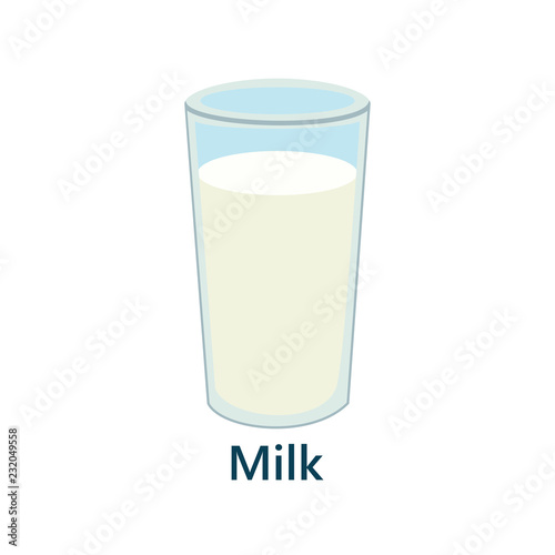 Isolated glass of milk on the white background text