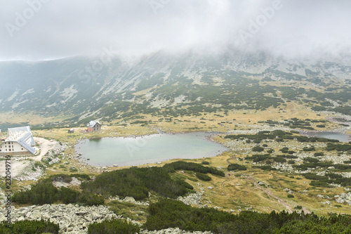 Amazing Landscape with fog over Musalenski lakes,  Rila mountain, Bulgaria photo