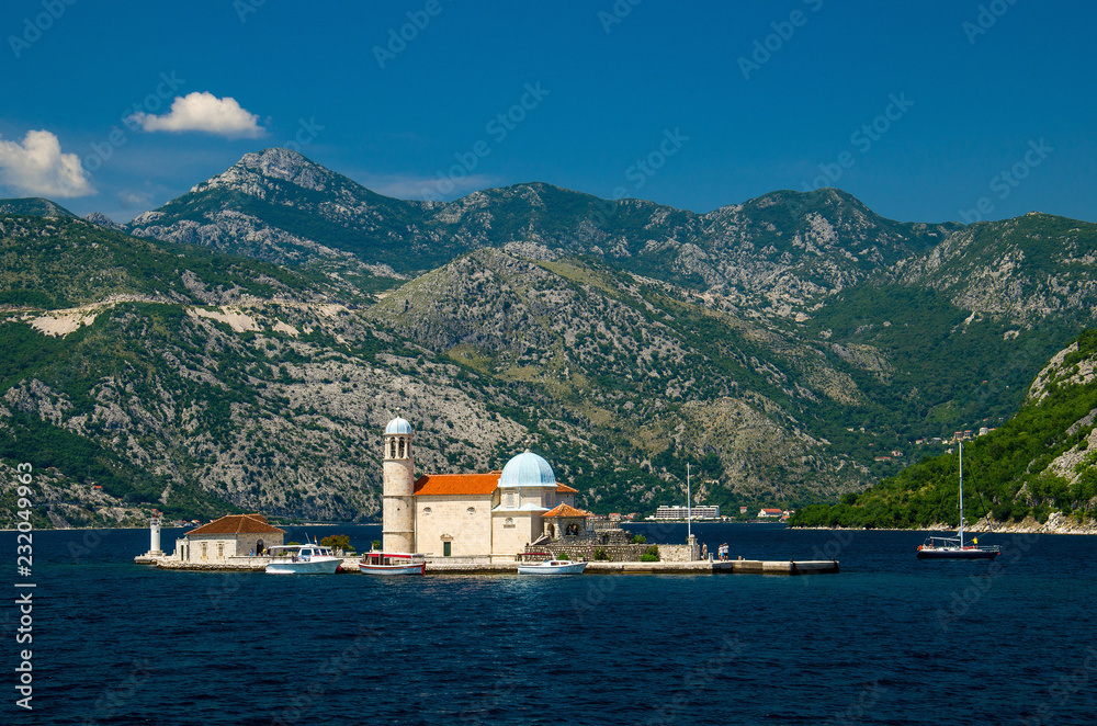 Church Our Lady of Rocks on island in Boka Kotor bay, Montenegro