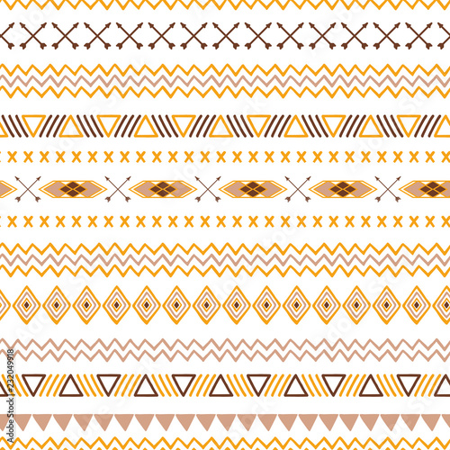 Seamless tribal ethnic pattern Aztec abstract background Mexican ornamental texture in yellow coffee brown colors vector