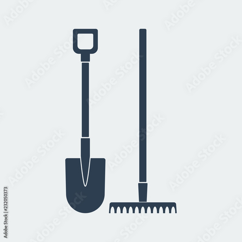 Shovel and Rake Icon.Vector design