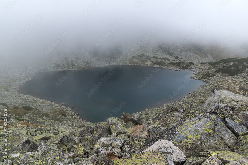 Amazing Landscape with fog over Musalenski lakes, Rila mountain, Bulgaria Amazing Landscape with fog over Musalenski lakes, Rila mountain, Bulgaria