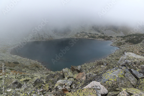 Amazing Landscape with fog over Musalenski lakes, Rila mountain, Bulgaria