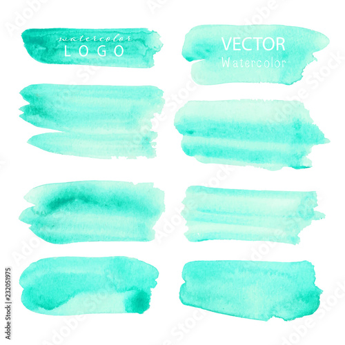 Mint watercolor background, Pastel watercolor logo, Vector illustration..