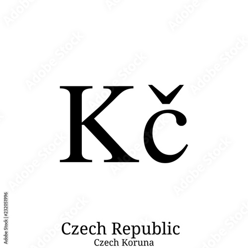 Black  Czech Koruna currency symbol isolated on white background