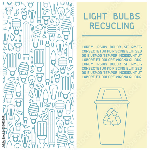 Light bulbs recycling info booklet. Line style vector illustration. There is place for your text