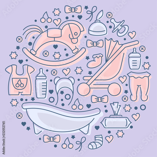 Baby accessories icons set. Vector illustration