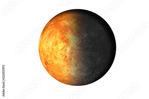 Fototapeta Naklejka Na Ścianę i Meble -  Half planet Mercury with half Venus planet of solar system isolated on white background. Death of the planet. Elements of this image were furnished by NASA.