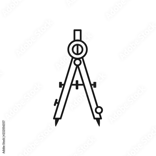 Black & white vector illustration of bow compass divider. Line icon of instrument for architect, drafter, engineer. Technical & mechanical drawing tool. Isolated object