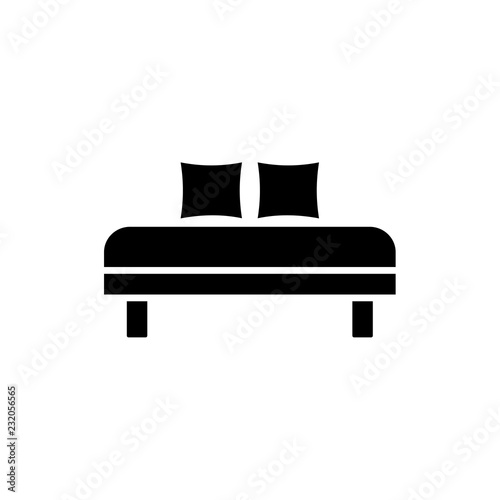 Black & white vector illustration of daybed with 2 pillows. Comfortable sofa. Flat icon of settee. Modern home & office furniture. Isolated object