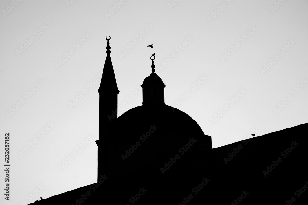 Islamic Architecture. Silhouette of a Mosque Top. Istanbul, Turkey.