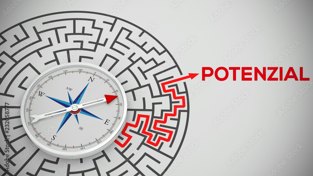 Weg aus Labyrinth mit Kompass führt zu Potenzial Weg aus Labyrinth mit Kompass führt zu Potenzial